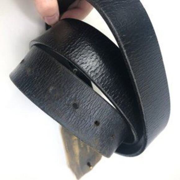 Vintage Black Leather Train Belt & Buckle - Picture 5 of 7